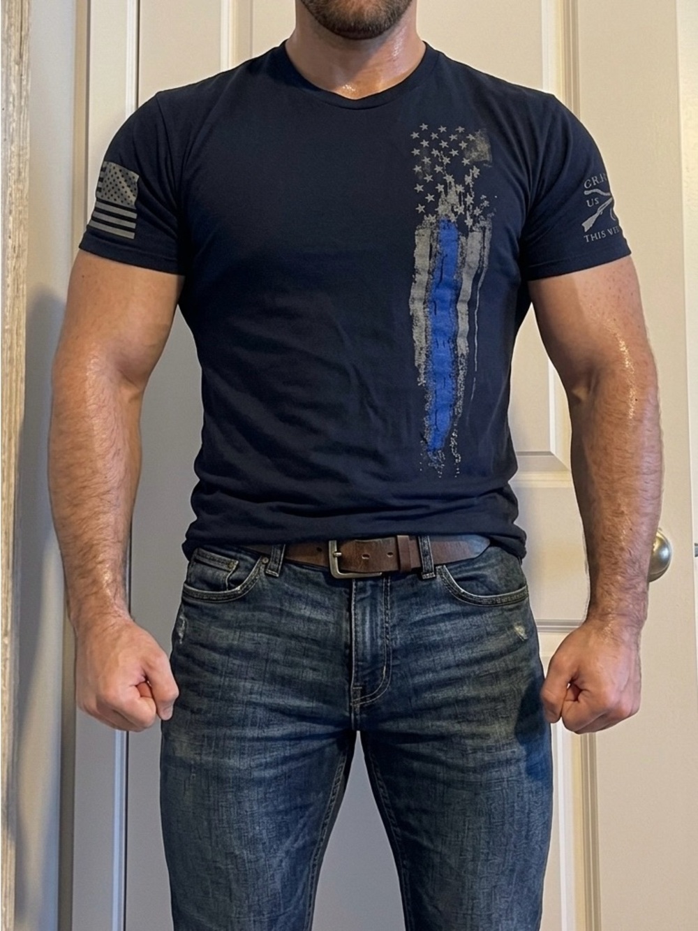 Grunt Style Navy Thin Blue Line Graphic Tee